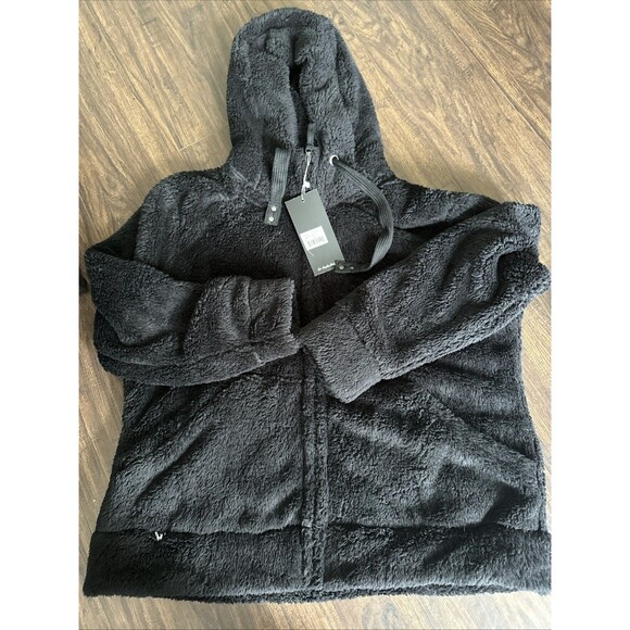 White Mark Women's Plus Size Hooded Sherpa Jacket  Super Soft and Cozy Black 2X - Picture 4 of 7
